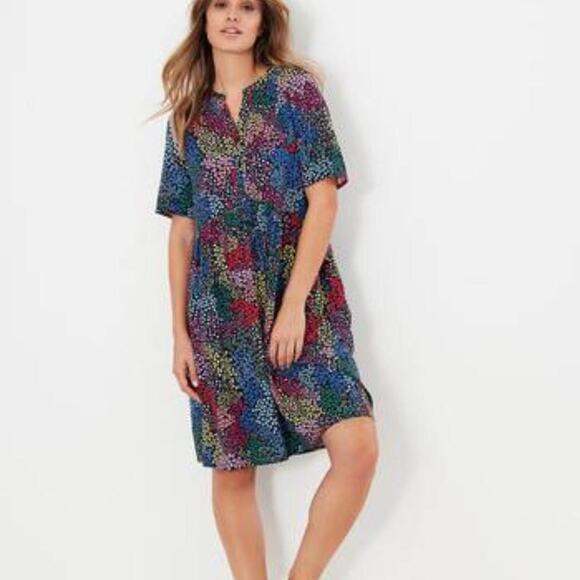 JOULES Ella Dress Size 10 Navy Patchwork Leopard Floral Star Print With Pockets - Picture 1 of 6